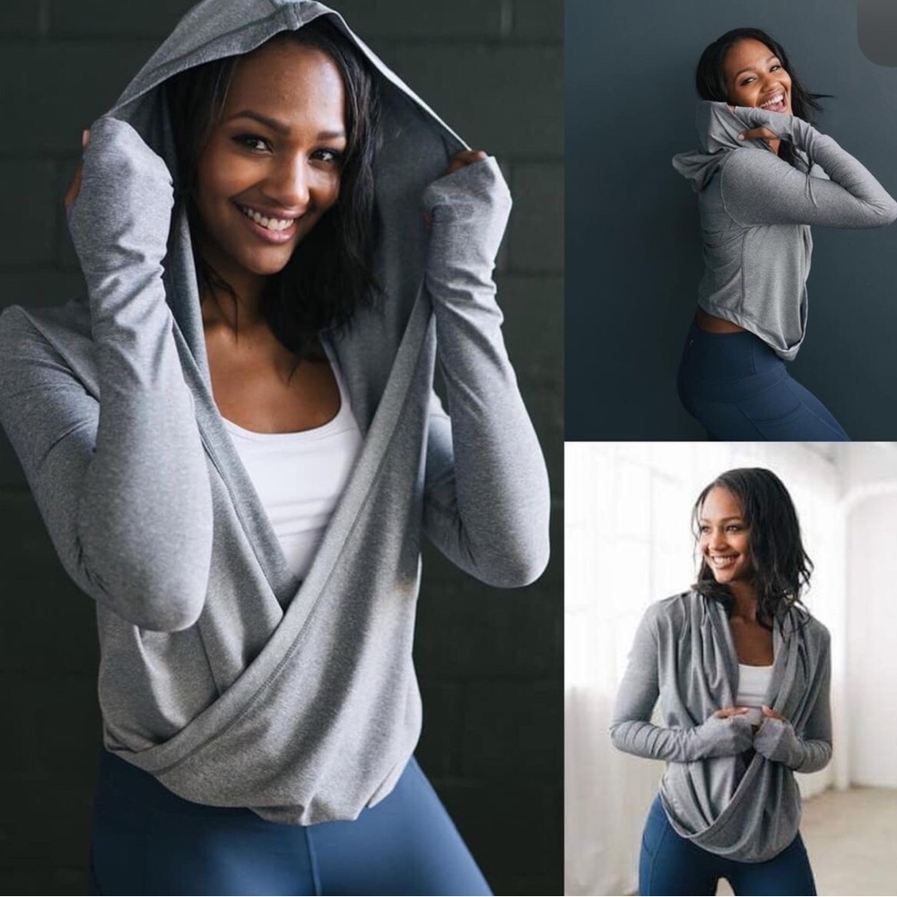 Zyia‎ fit wrap hood Gray Women's Hooded Wrap Top